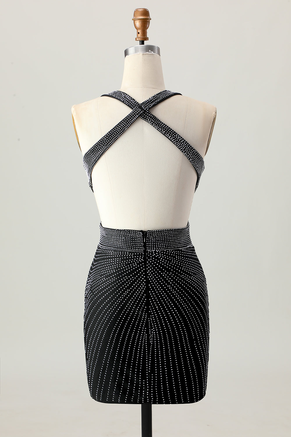 Halter Beaded Bodycon Black Homecoming Dress
