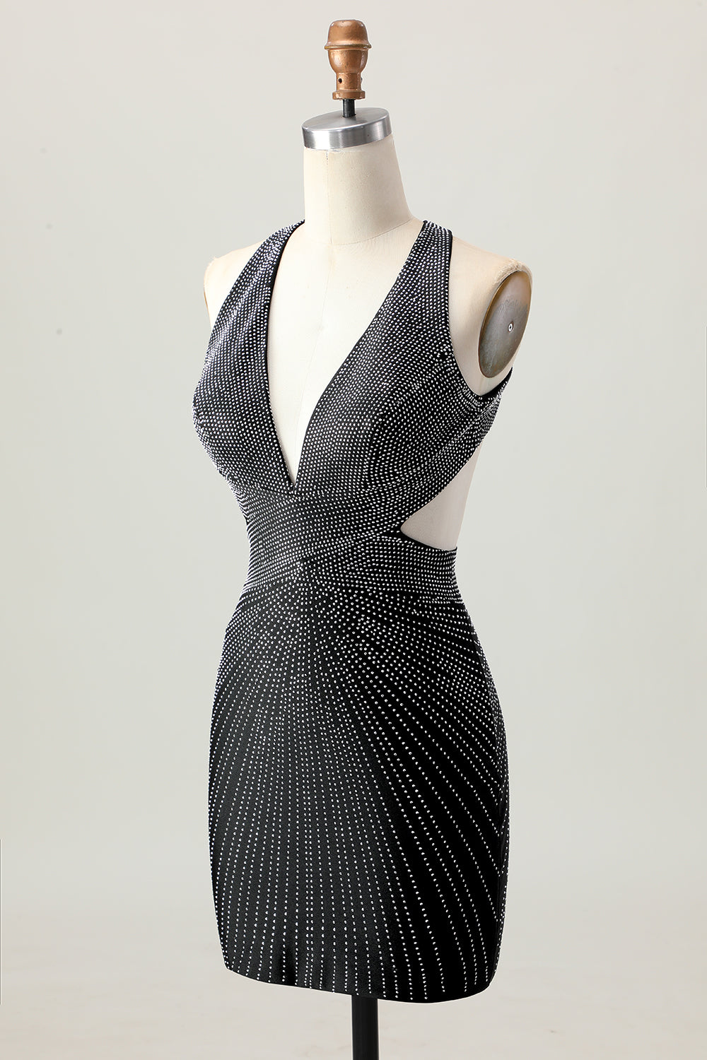 Halter Beaded Bodycon Black Homecoming Dress