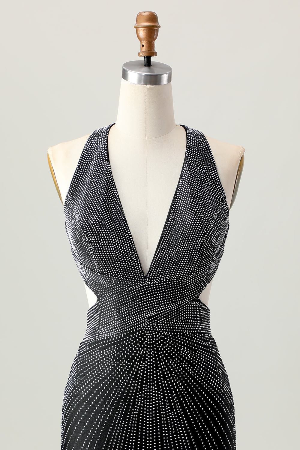 Halter Beaded Bodycon Black Homecoming Dress