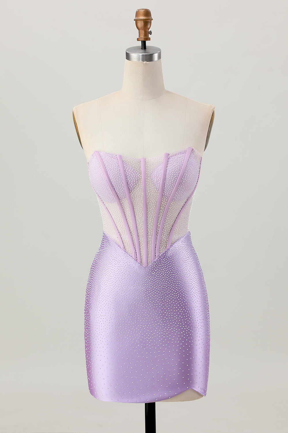Strapless Lilac Corset Beaded Tight Homecoming Dress