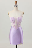 Strapless Lilac Corset Beaded Tight Homecoming Dress
