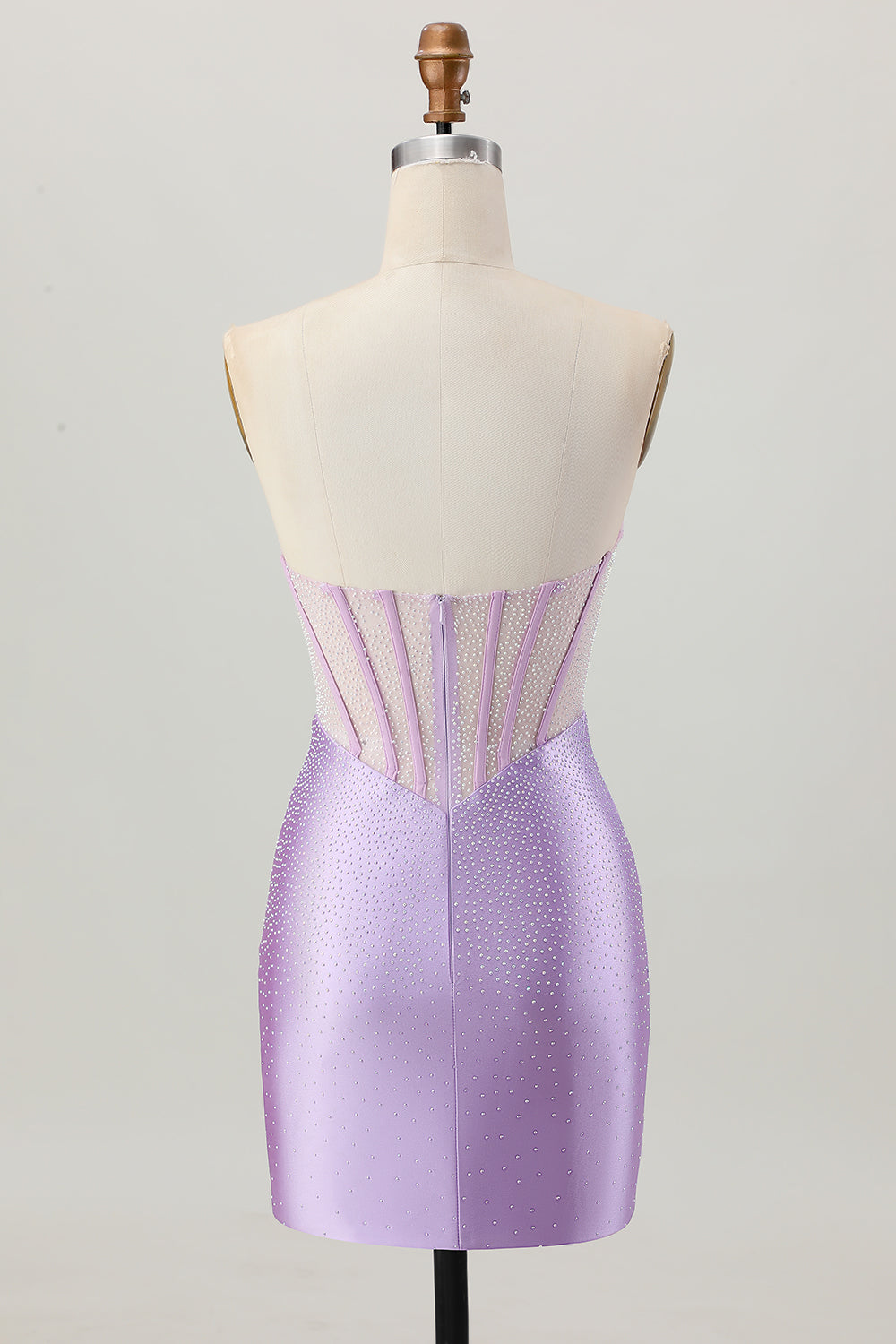 Strapless Lilac Corset Beaded Tight Homecoming Dress