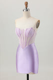 Strapless Lilac Corset Beaded Tight Homecoming Dress