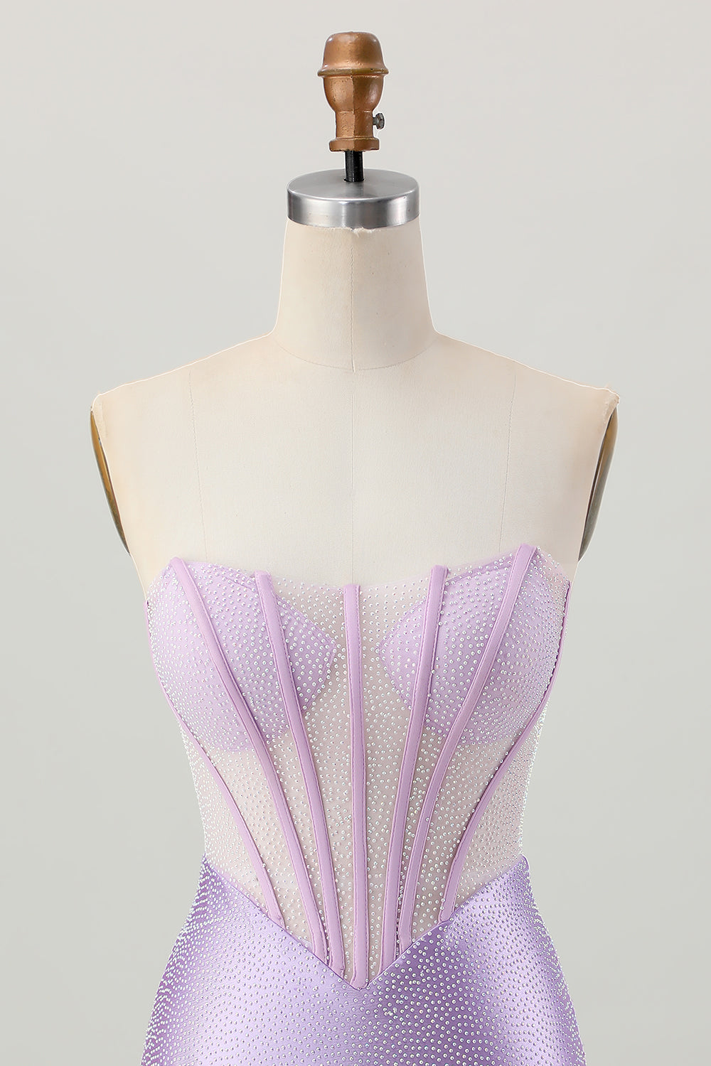 Strapless Lilac Corset Beaded Tight Homecoming Dress