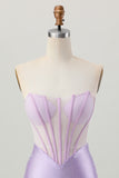 Strapless Lilac Corset Beaded Tight Homecoming Dress
