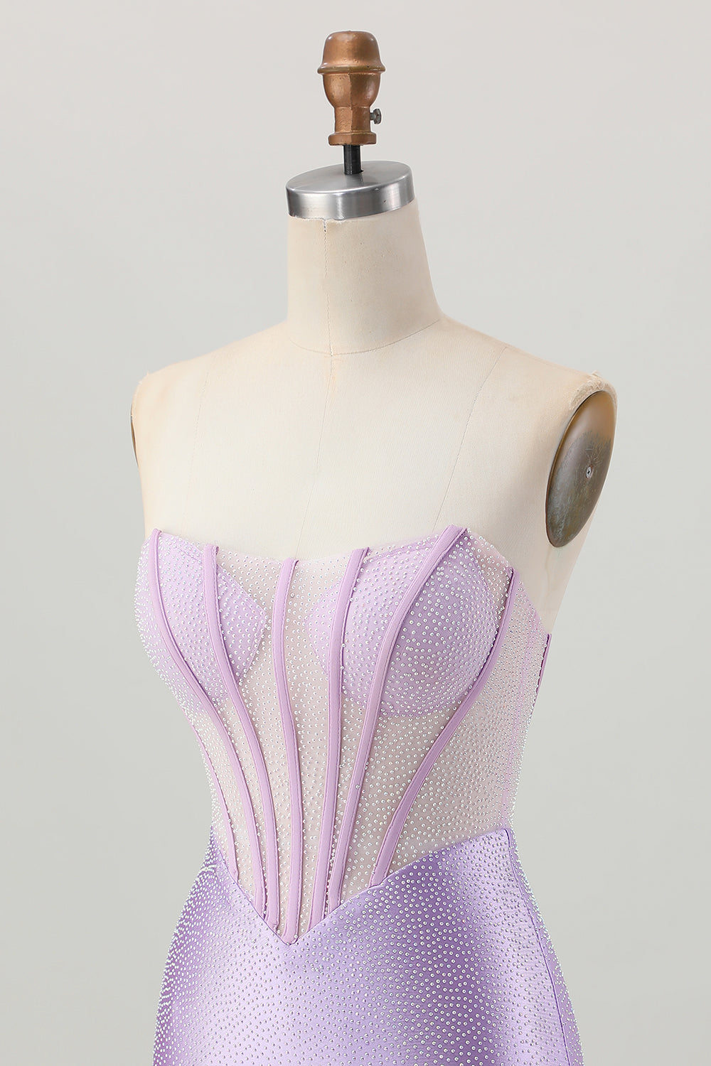 Strapless Lilac Corset Beaded Tight Homecoming Dress