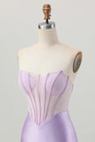 Strapless Lilac Corset Beaded Tight Homecoming Dress