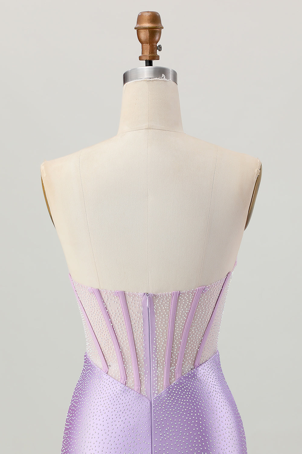 Strapless Lilac Corset Beaded Tight Homecoming Dress