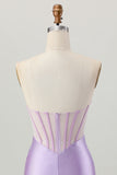 Strapless Lilac Corset Beaded Tight Homecoming Dress