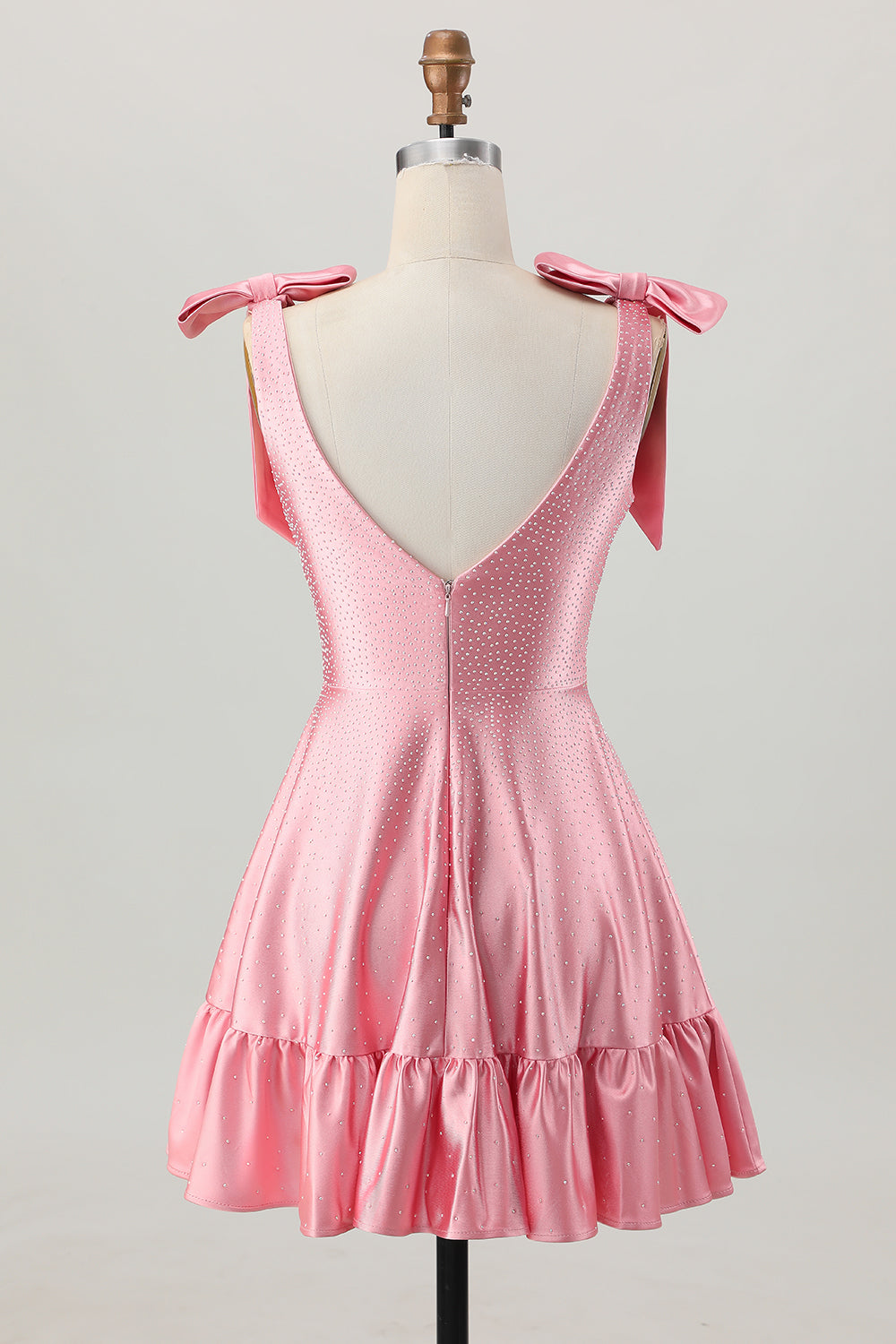 Beaded A-Line Blush Pink Homecoming Dress With Bows
