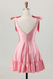 Beaded A-Line Blush Pink Homecoming Dress With Bows