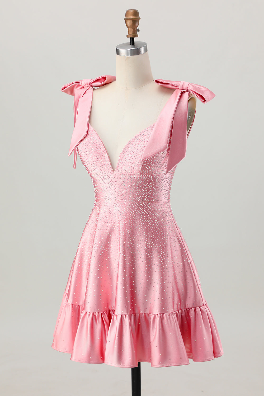 Beaded A-Line Blush Pink Homecoming Dress With Bows
