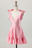 Beaded A-Line Blush Pink Homecoming Dress With Bows