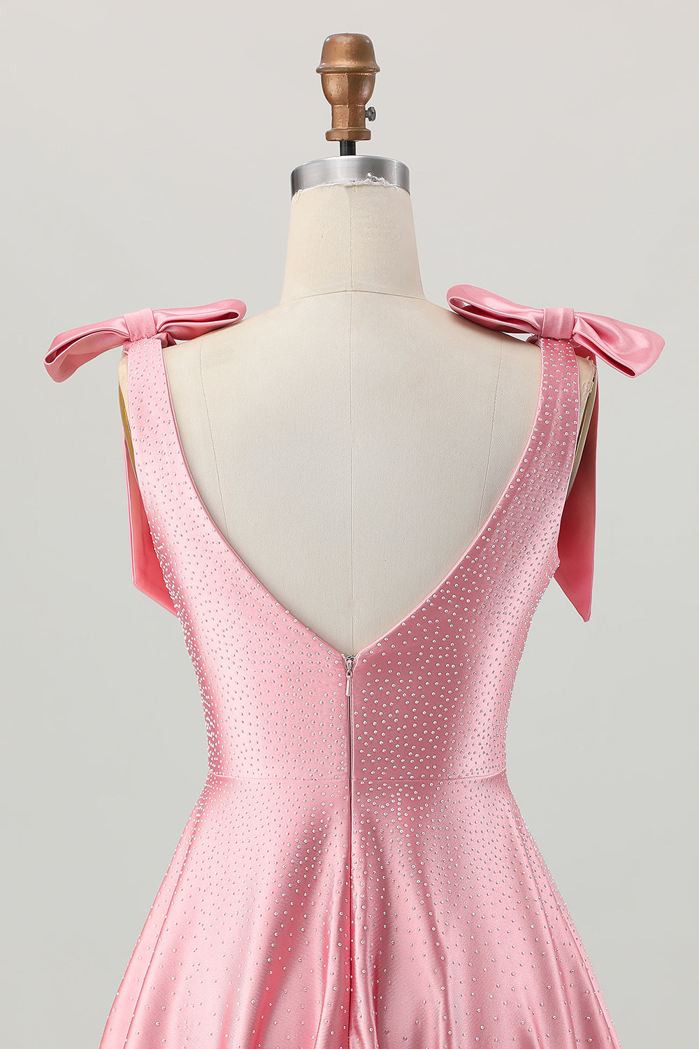 Beaded A-Line Blush Pink Homecoming Dress With Bows