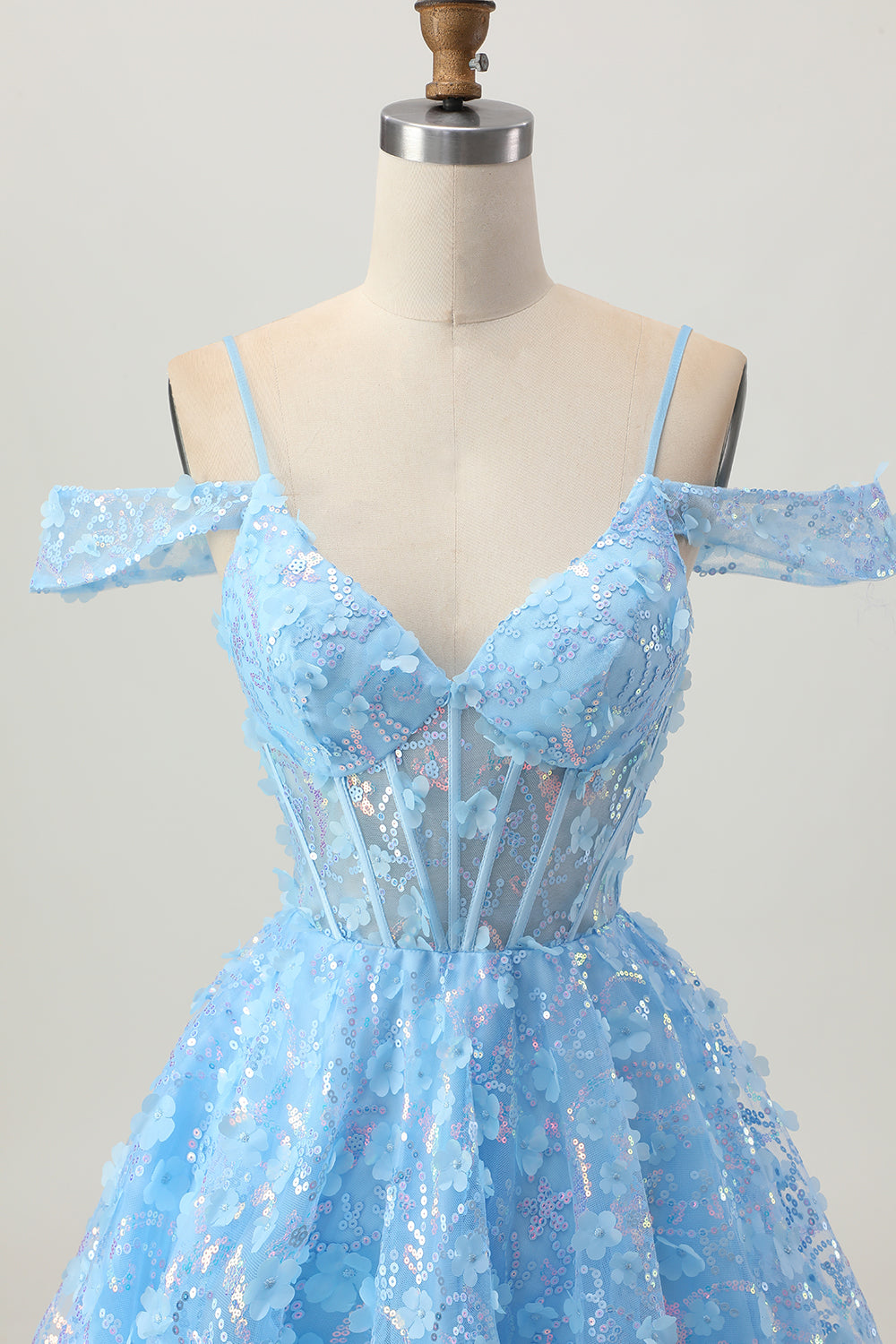 Blue A Line Appliqued Corset Homecoming Dress With Sequins