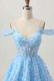 Blue A Line Appliqued Corset Homecoming Dress With Sequins
