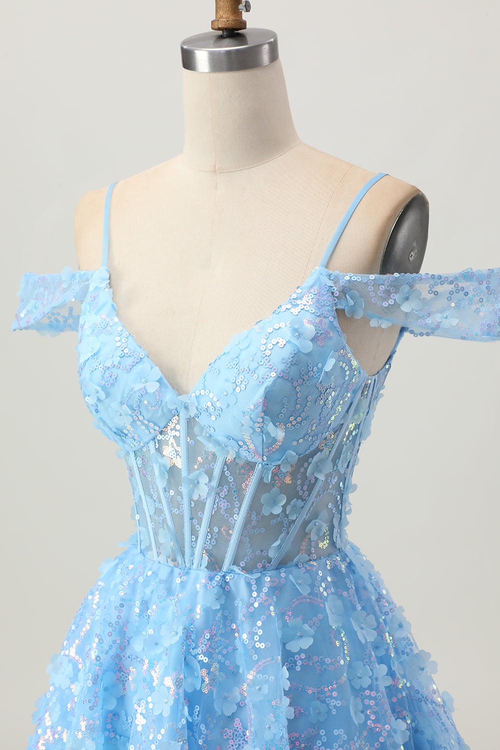 Blue A Line Appliqued Corset Homecoming Dress With Sequins