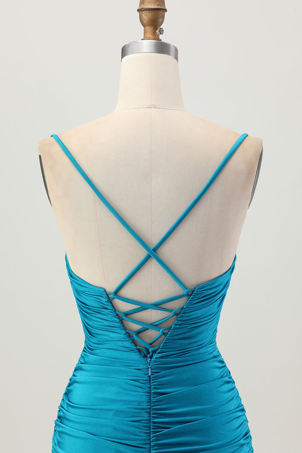 Cut Out Spaghetti Straps Ruched Tight Black Homecoming Dress