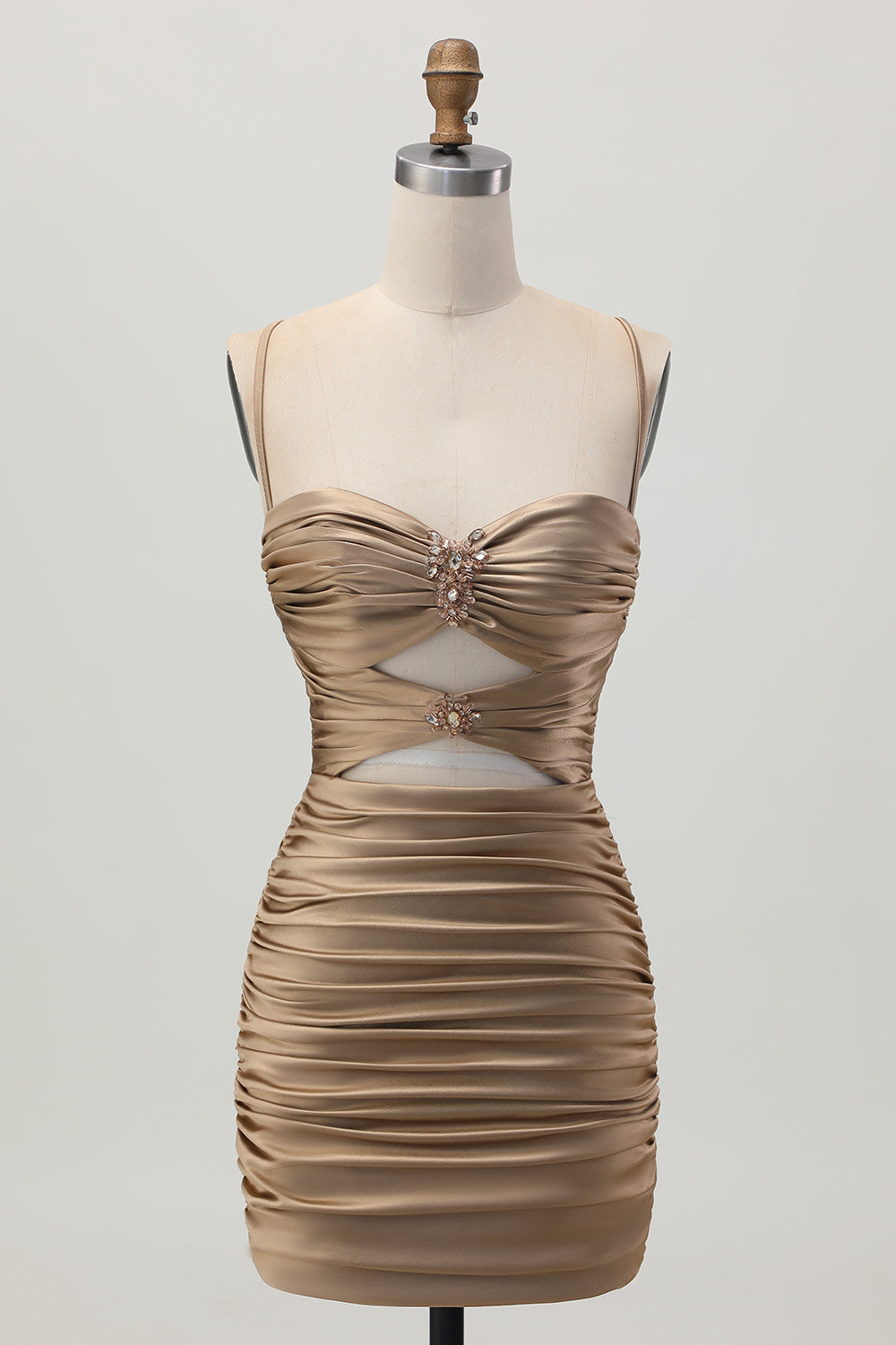 Cut Out Spaghetti Straps Ruched Tight Black Homecoming Dress