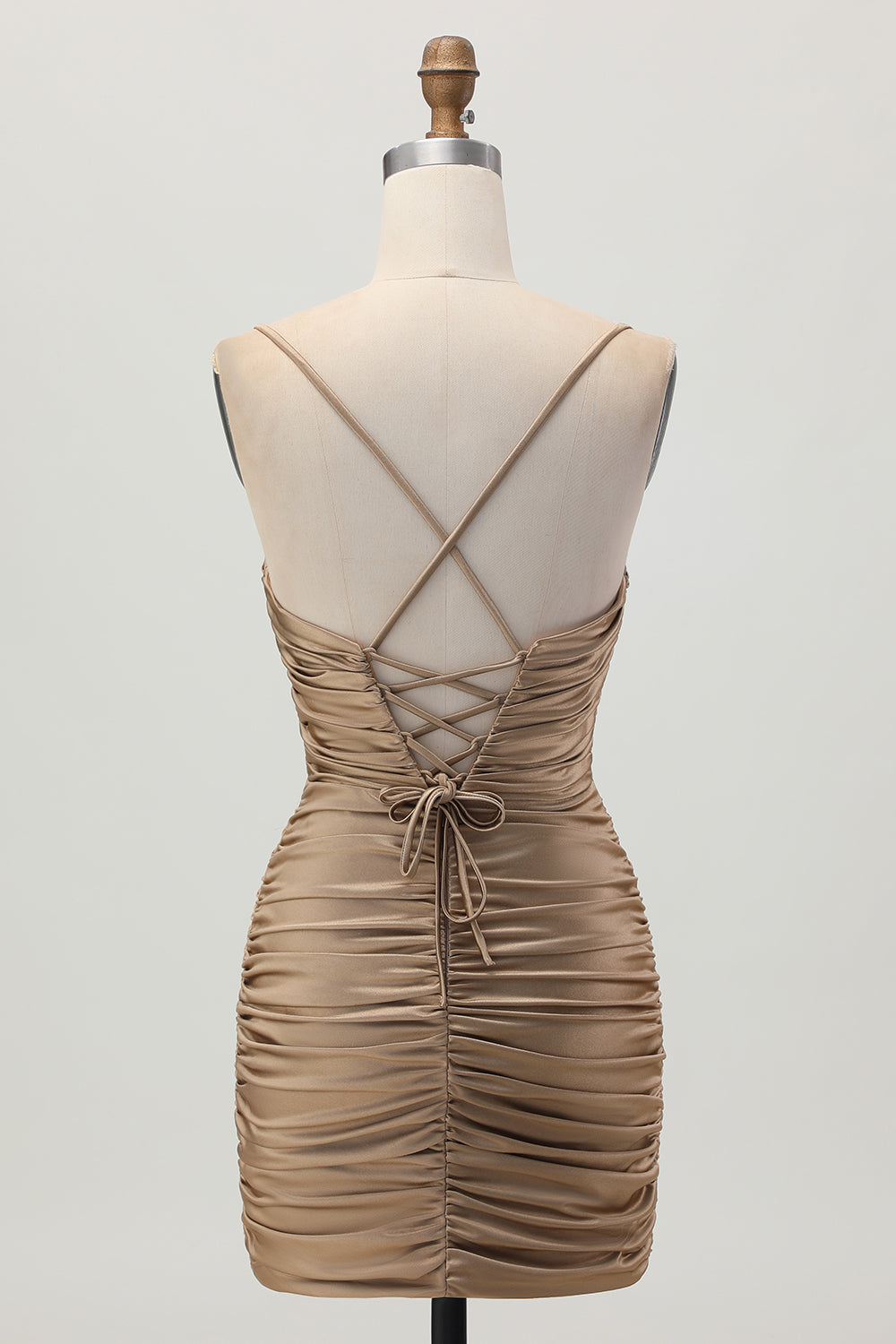 Dark Khaki Ruched Cut Out Tight Homecoming Dress