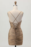 Dark Khaki Ruched Cut Out Tight Homecoming Dress