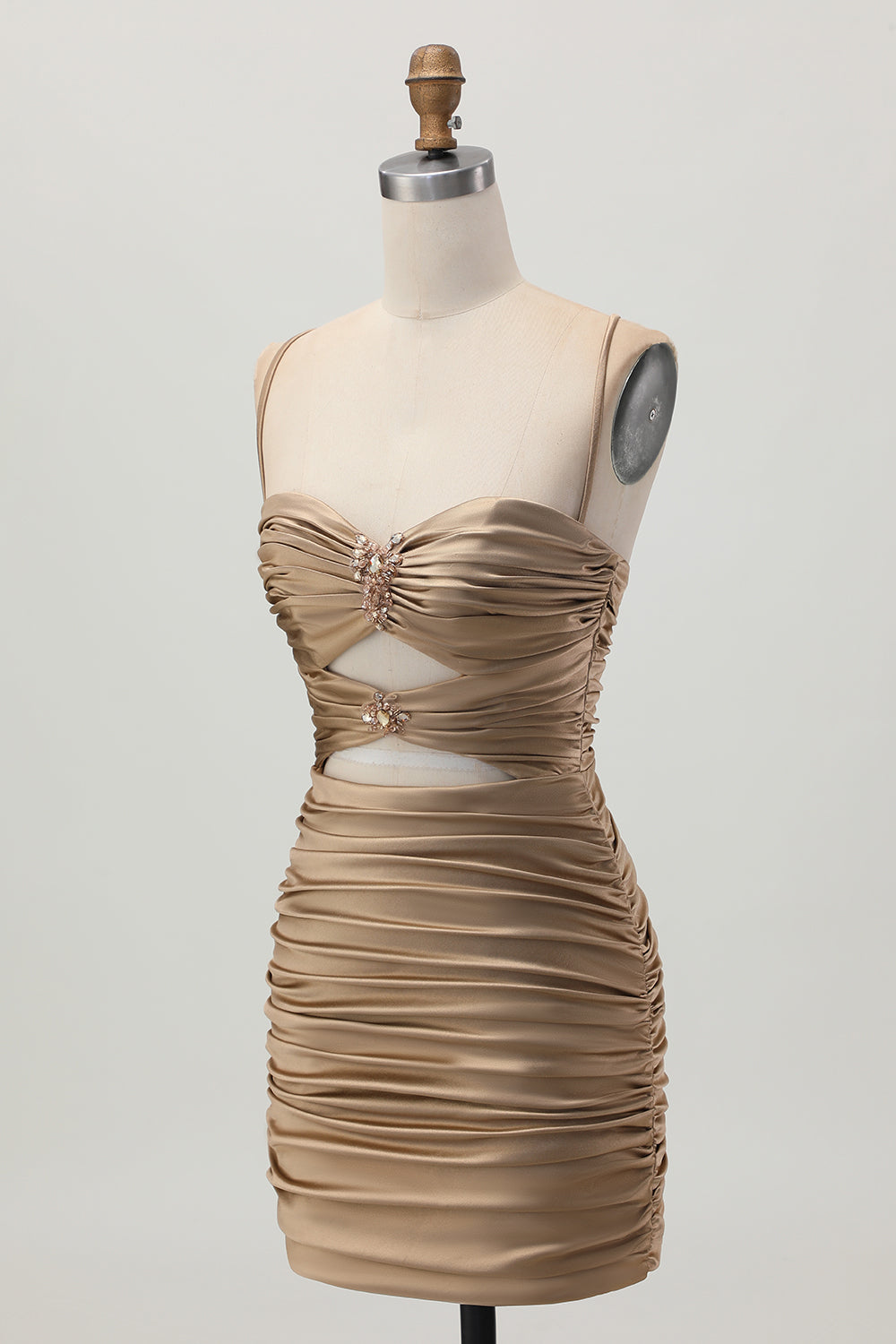 Cut Out Spaghetti Straps Ruched Tight Black Homecoming Dress