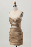 Dark Khaki Ruched Cut Out Tight Homecoming Dress