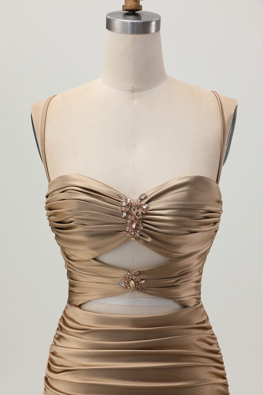 Dark Khaki Ruched Cut Out Tight Homecoming Dress