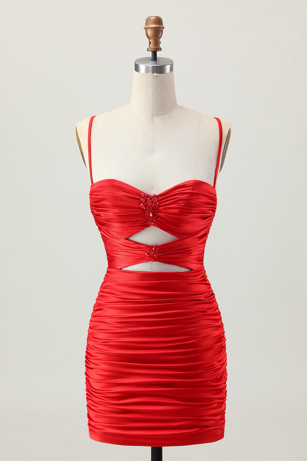 Cut Out Spaghetti Straps Ruched Tight Black Homecoming Dress