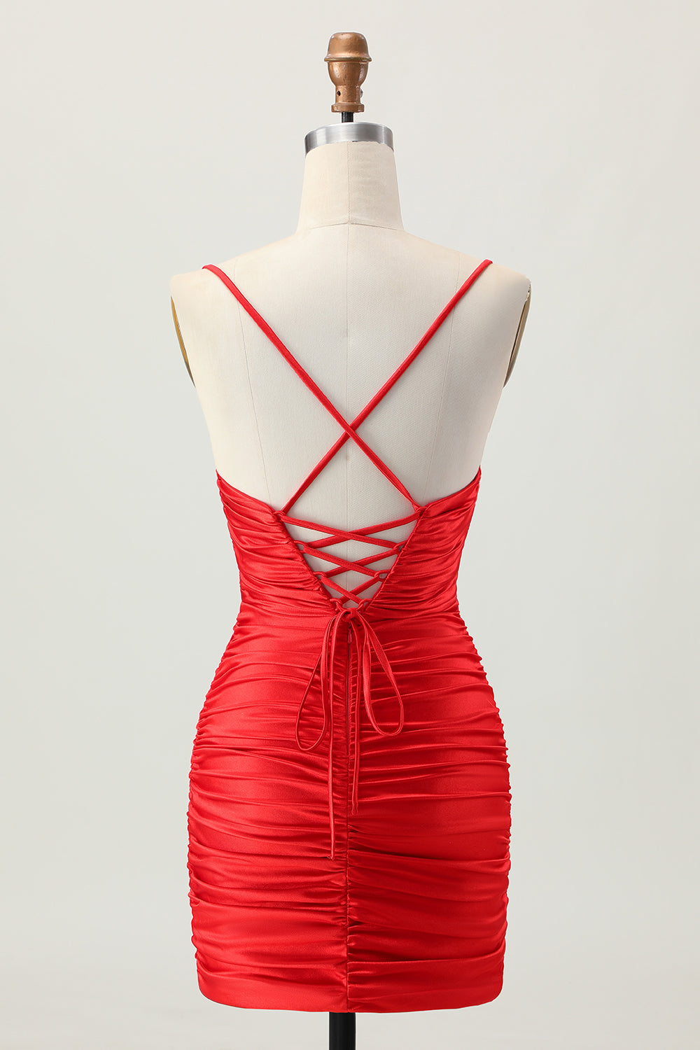 Cut Out Spaghetti Straps Ruched Tight Black Homecoming Dress