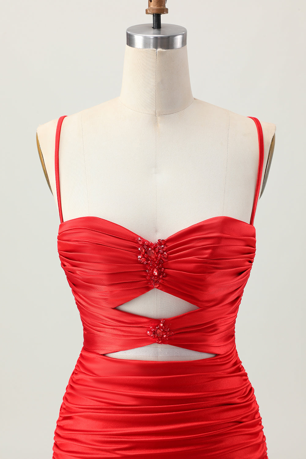 Cut Out Spaghetti Straps Ruched Tight Black Homecoming Dress