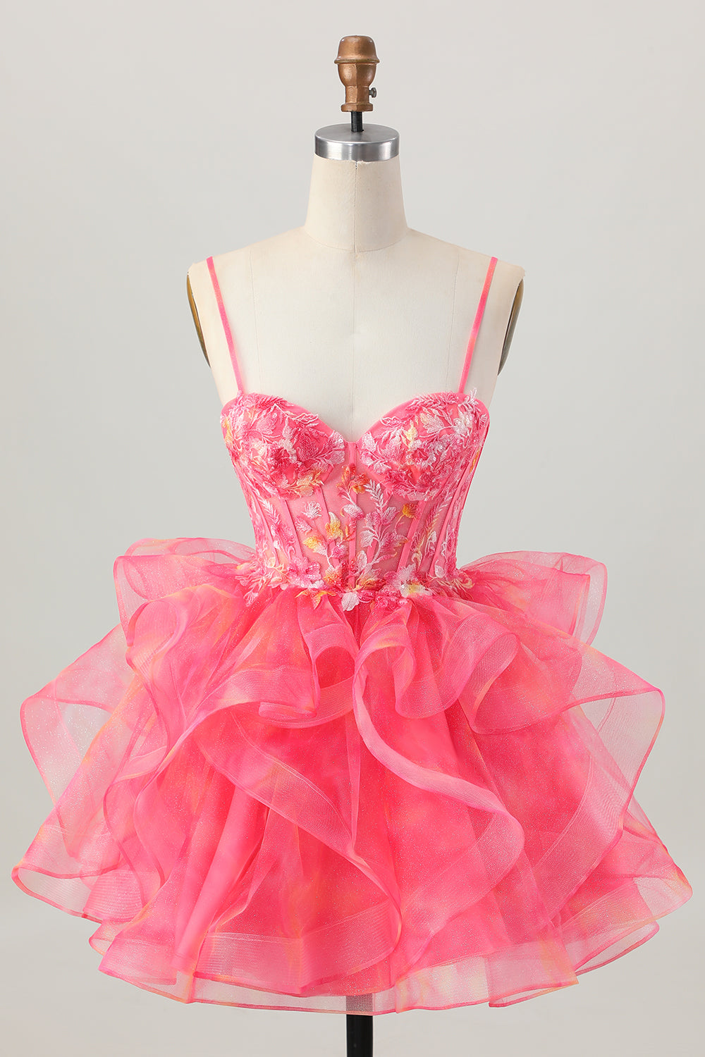 Red Corset Ruffled A Line Homecoming Dress with Appliques