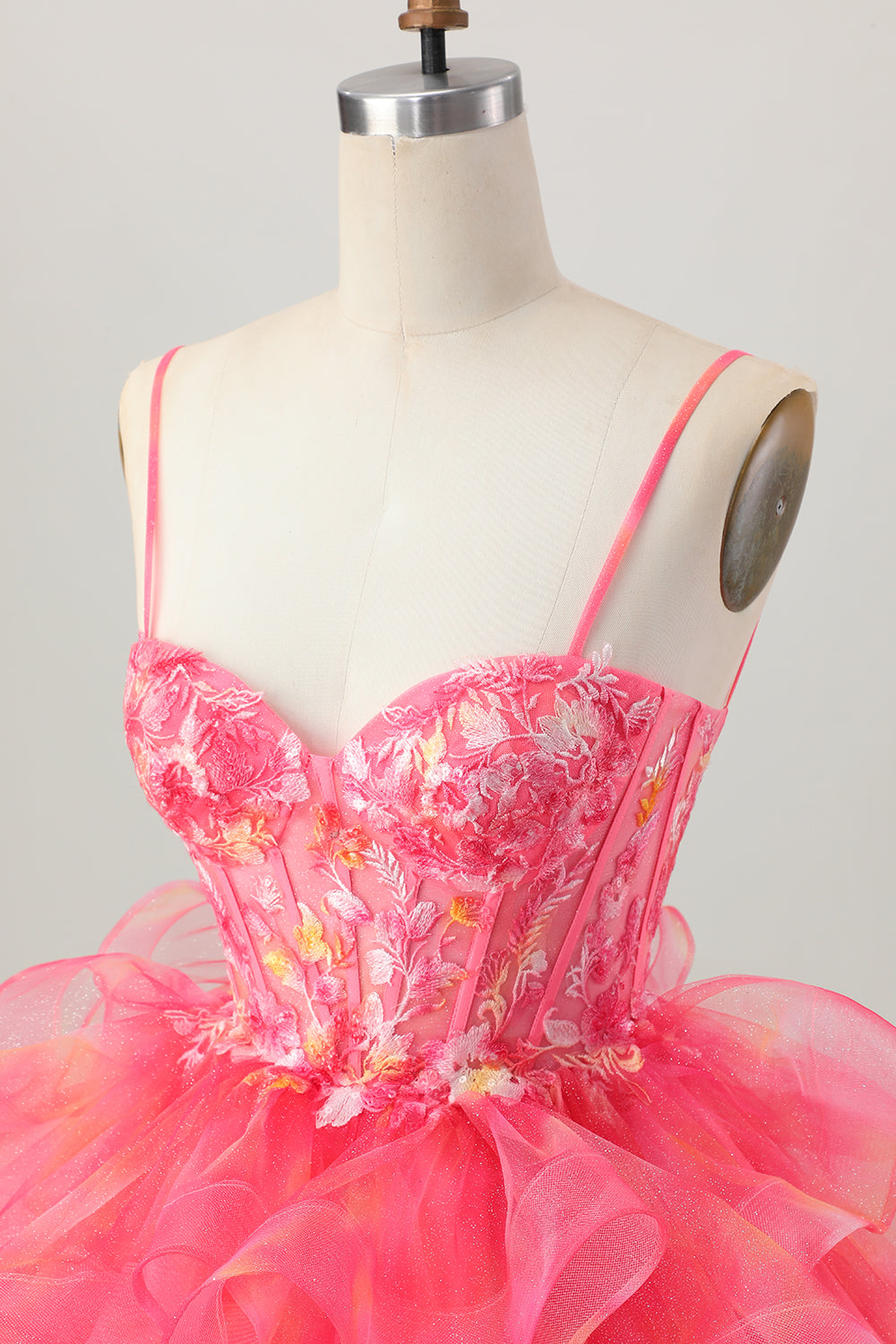 Red Corset Ruffled A Line Homecoming Dress with Appliques