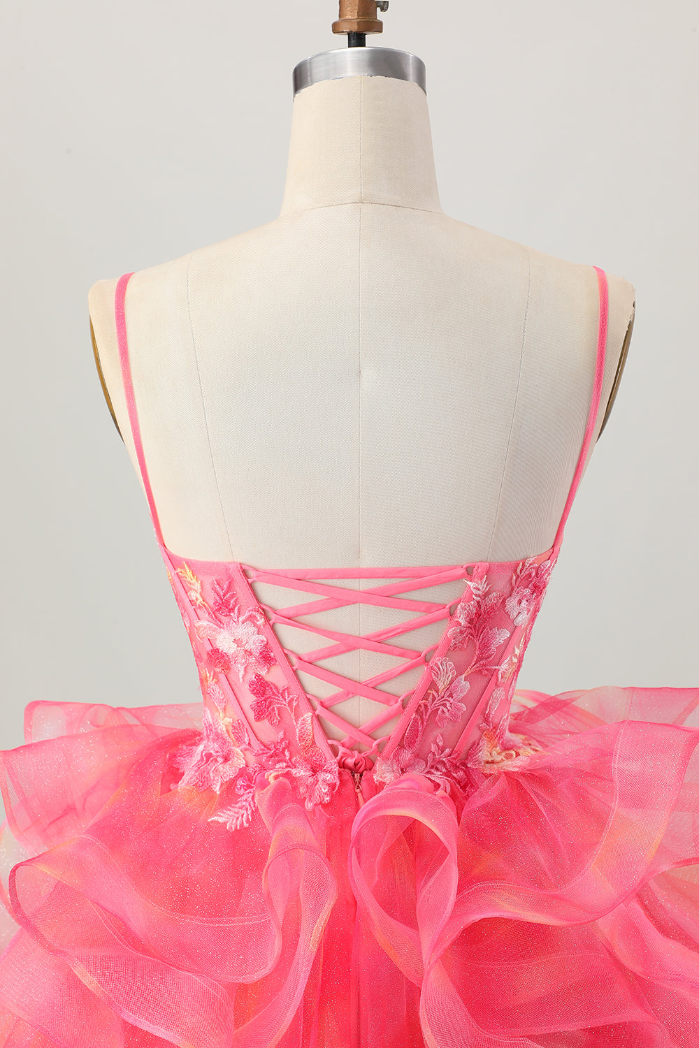 Red Corset Ruffled A Line Homecoming Dress with Appliques