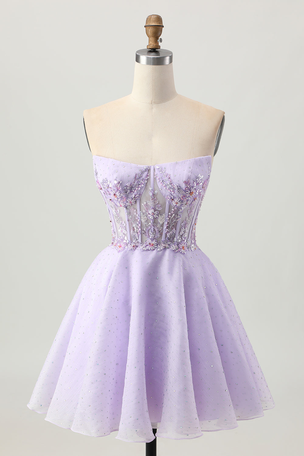 Strapless A Line Lilac Corset Homecoming Dress with Appliques