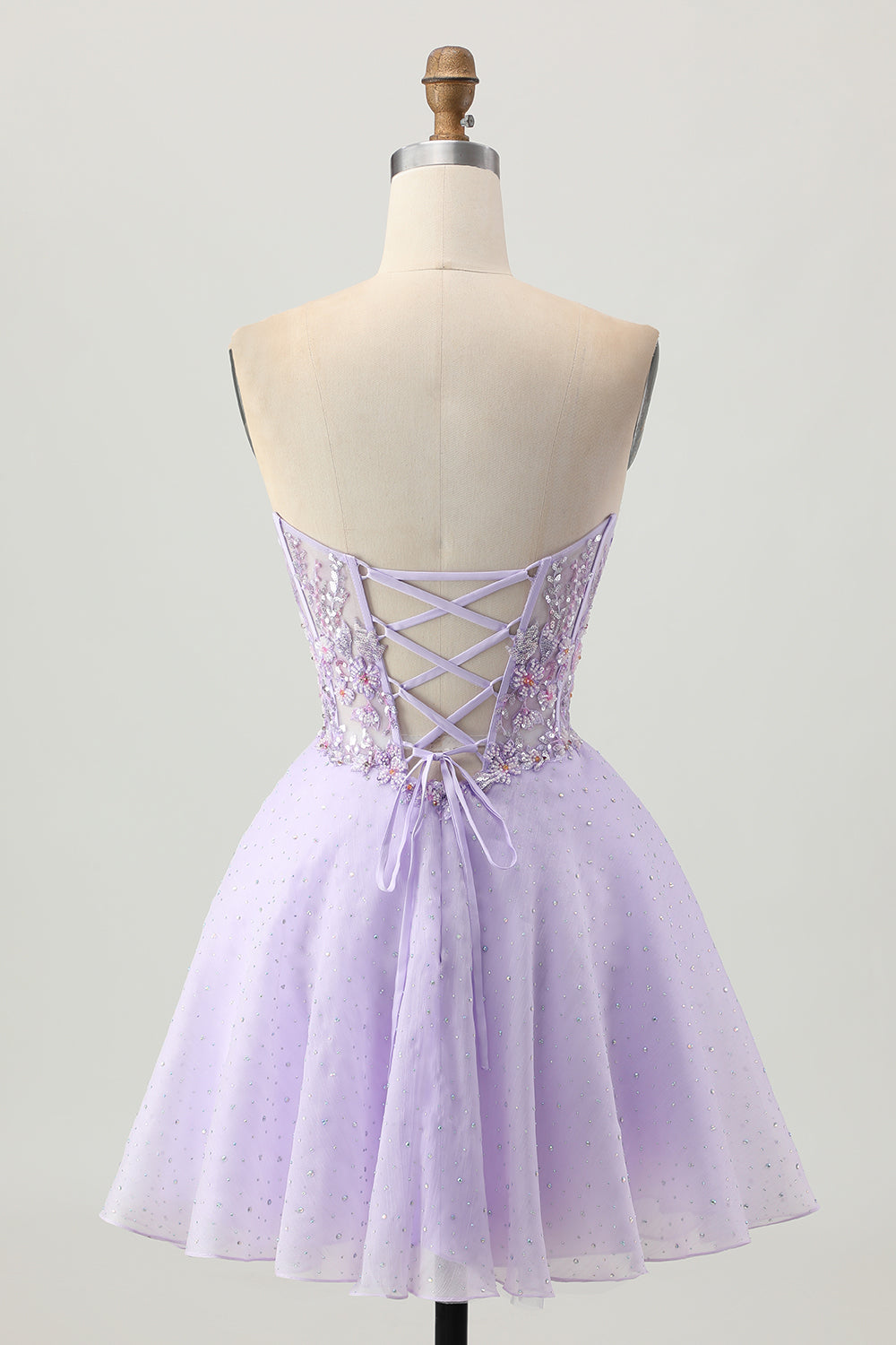 Strapless A Line Lilac Corset Homecoming Dress with Appliques