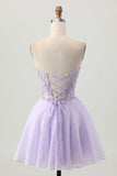 Strapless A Line Lilac Corset Homecoming Dress with Appliques