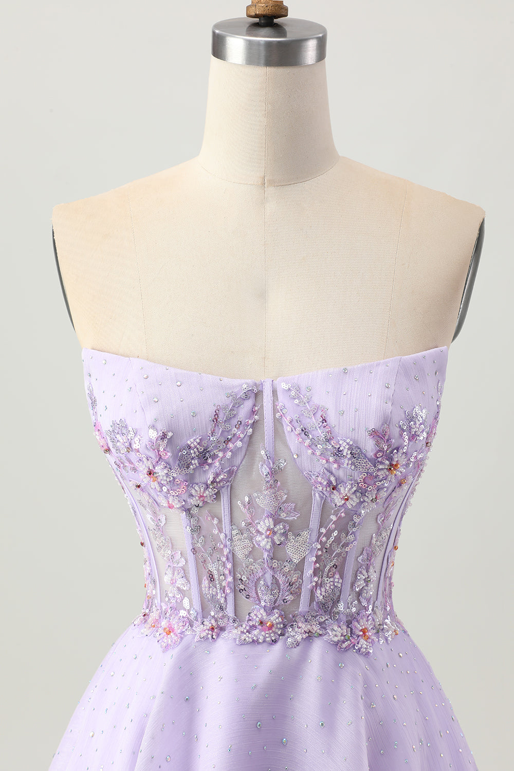 Strapless A Line Lilac Corset Homecoming Dress with Appliques