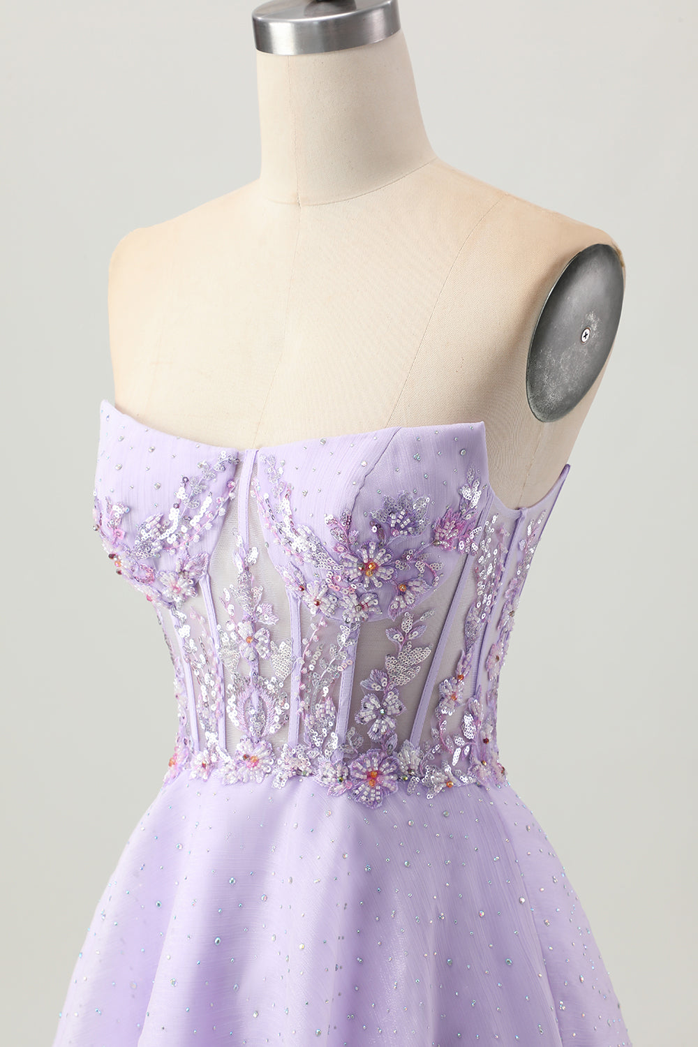 Strapless A Line Lilac Corset Homecoming Dress with Appliques