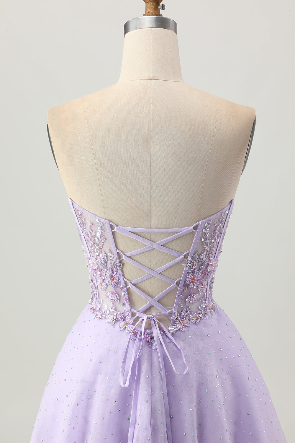 Strapless A Line Lilac Corset Homecoming Dress with Appliques