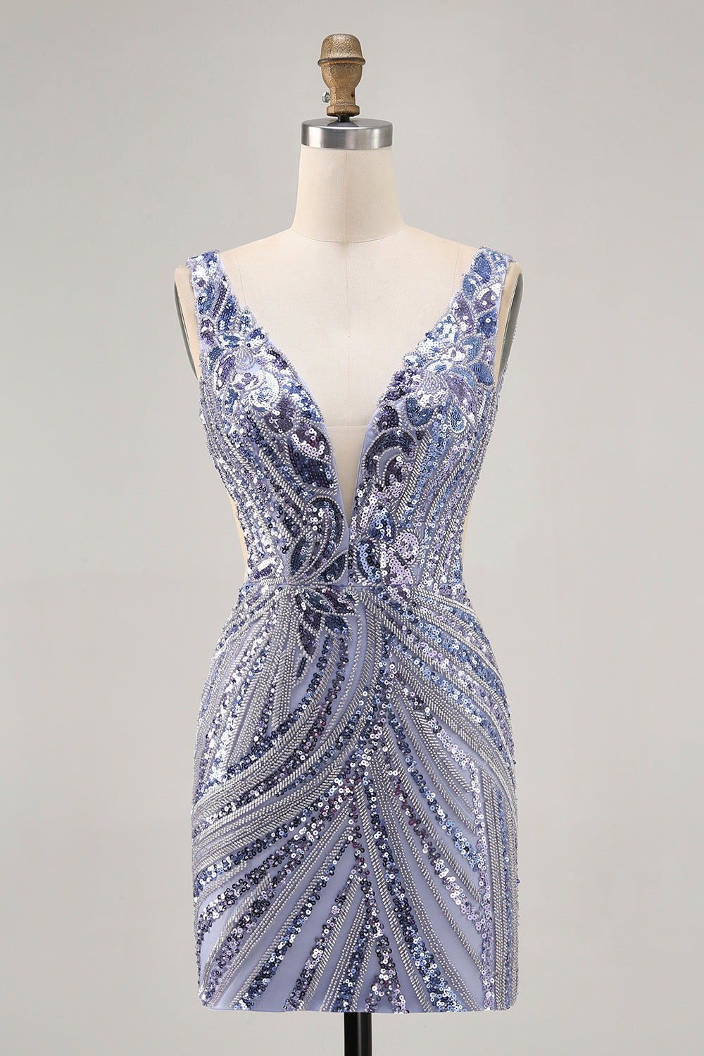 Sparkly Lilac V-Neck Bodycon Homecoming Dress