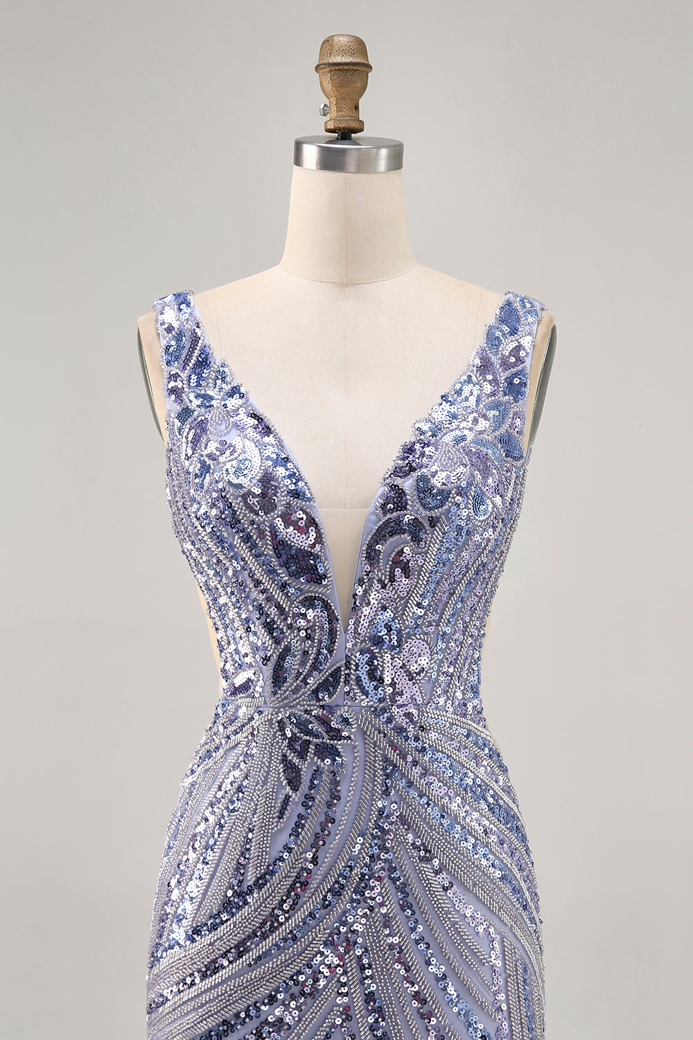 Sparkly Lilac V-Neck Bodycon Homecoming Dress