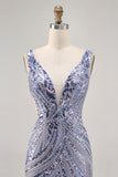 Sparkly Lilac V-Neck Bodycon Homecoming Dress