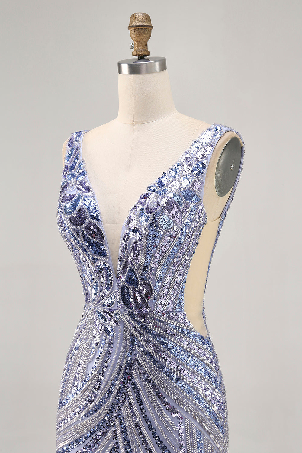 Sparkly Lilac V-Neck Bodycon Homecoming Dress