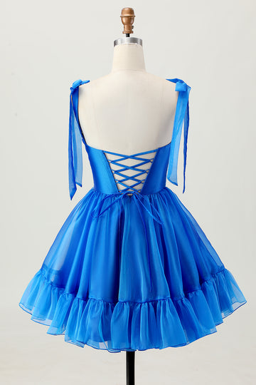 Royal Blue A Line Homecoming Dress With Lace-up Back