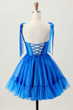 Royal Blue A Line Homecoming Dress With Lace-up Back