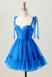 Royal Blue A Line Homecoming Dress With Lace-up Back