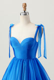 Royal Blue A Line Homecoming Dress With Lace-up Back