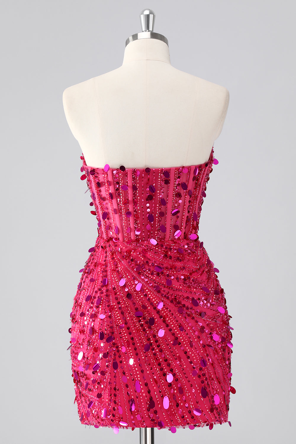 Fuchsia Corset Strapless Beaded Homecoming Dress with Sequins