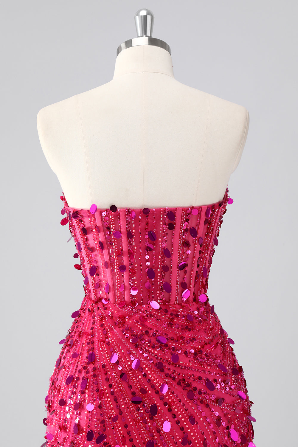 Fuchsia Corset Strapless Beaded Homecoming Dress with Sequins